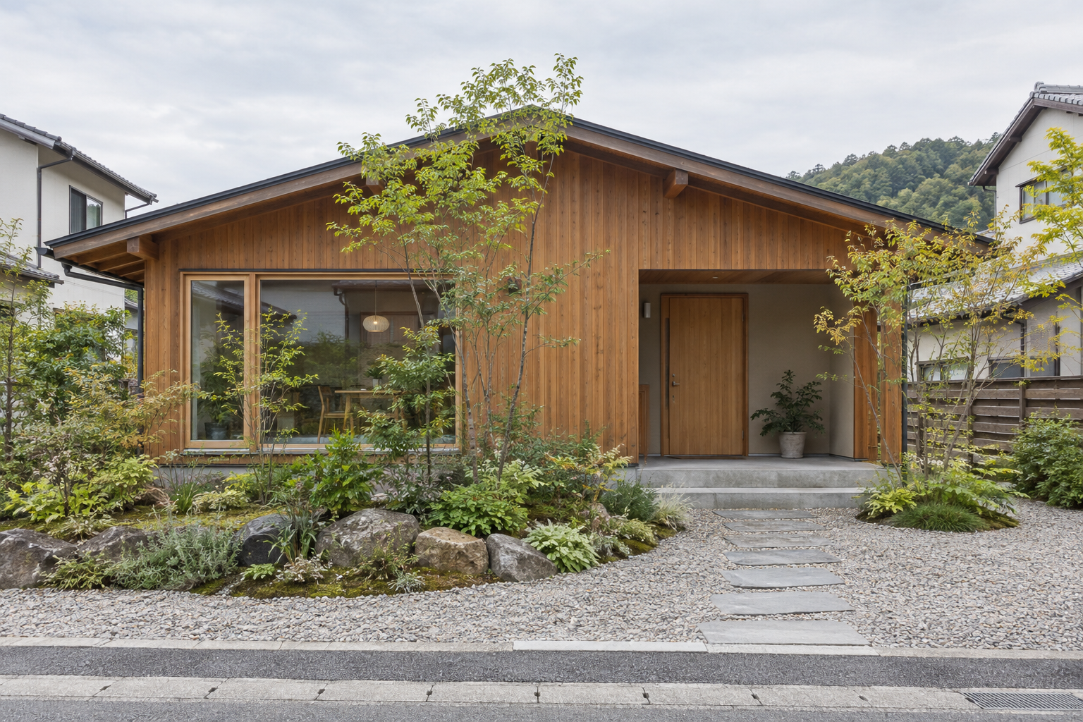 木の外壁が印象的な平屋のイメージ